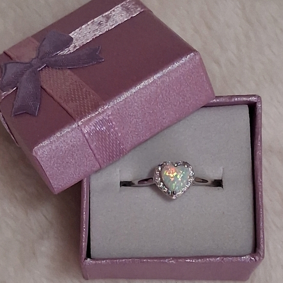 White Opal & CZ's Set In 925 SS Size 9
